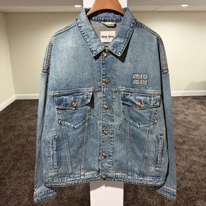 Miu Miu Embroidered Logo Blue Denim Blouson Jacket
